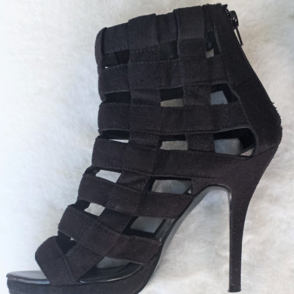 Window-Pane Black Bootie Stiletto